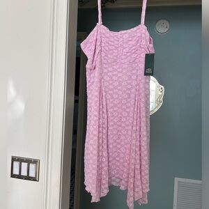 Wild Fable Women's Lace Knit Ruched Mini Babydoll a-Line Dress in Pink